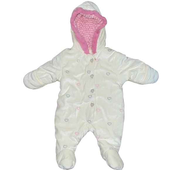 Juicy Couture Other - Juicy Couture • 0-3Months Cream Hearts Full Covered Onesie with Hoodie